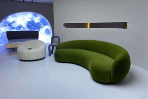 Olive Green Velvet Curved Sofa