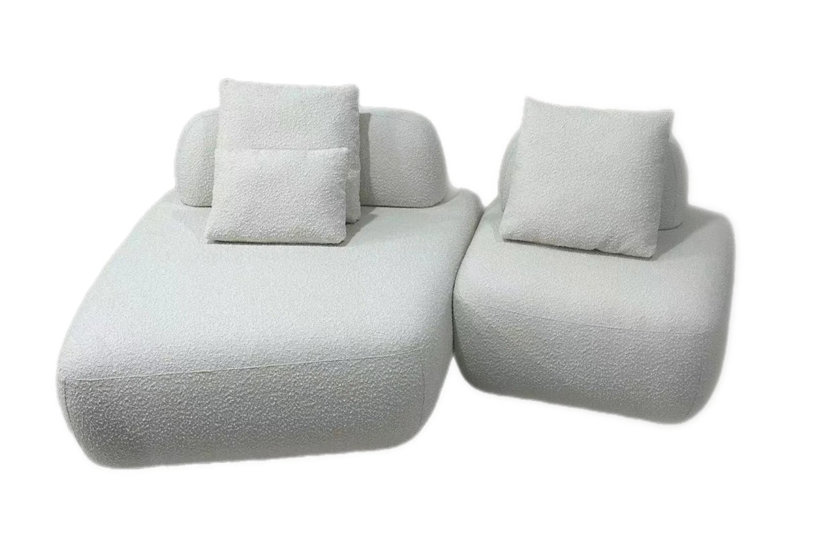 Modular Sofa Chaise Lounge +1 Seater White Boucle in stock