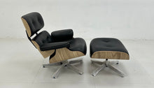 Mid-Century Classic Lounge Chair + Stool Genuine Leather Matt Black Ash Plywood in stock