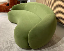 Green Velvet Curved Sofa Sculptural Upholstered Arc Couch for Contemporary Living Rooms in stock