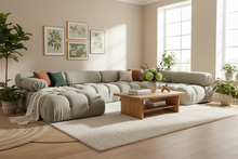 Luxury Modular Cloud Sofa with Chaise Lounge – Modern Tufted Fabric Corner Sofa, Beige