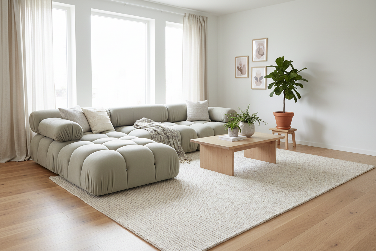 Luxury Modular Cloud Sofa with Chaise Lounge – Modern Tufted Fabric Corner Sofa, Beige