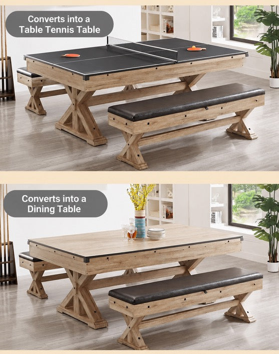7ft Pool Dining Table Tennis Table Benches Game Room Man Cave