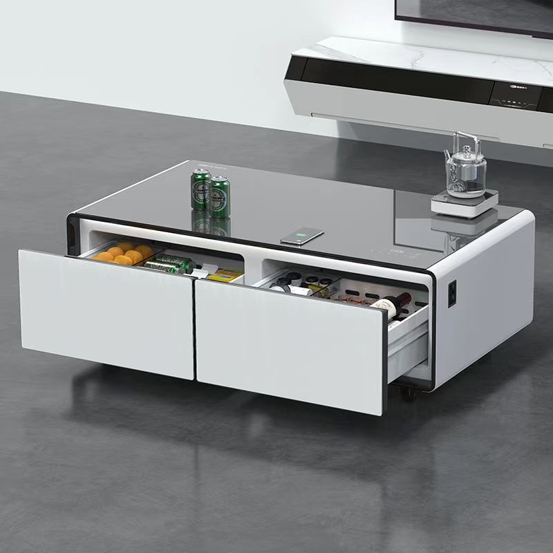 SMT 135Pro Smart Built-In Refrigerator Coffee Table 130L Dual Drawer LED Wireless Charge USB Bluetooth Speakers