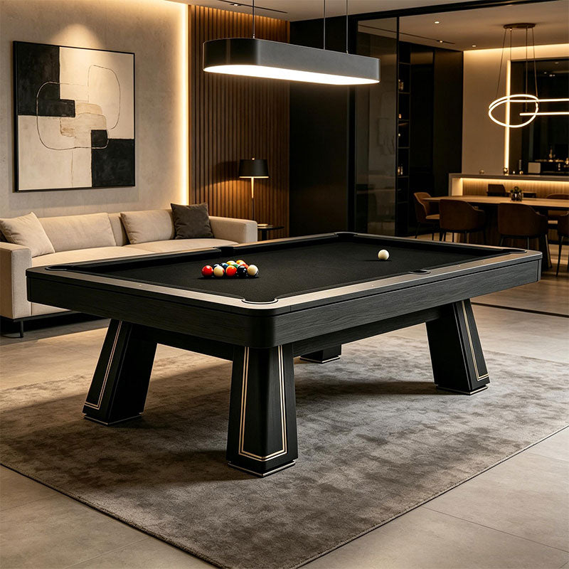 9ft Pool Dining Table Slate Bed Solid Wood Black & Gold Finish Game Room Man Cave FREE Delivery