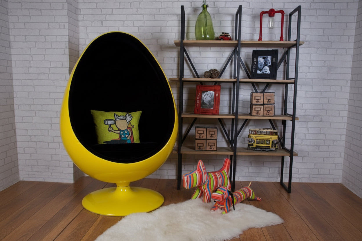 Egg chair Yellow Shell with Black Velvet Interior
