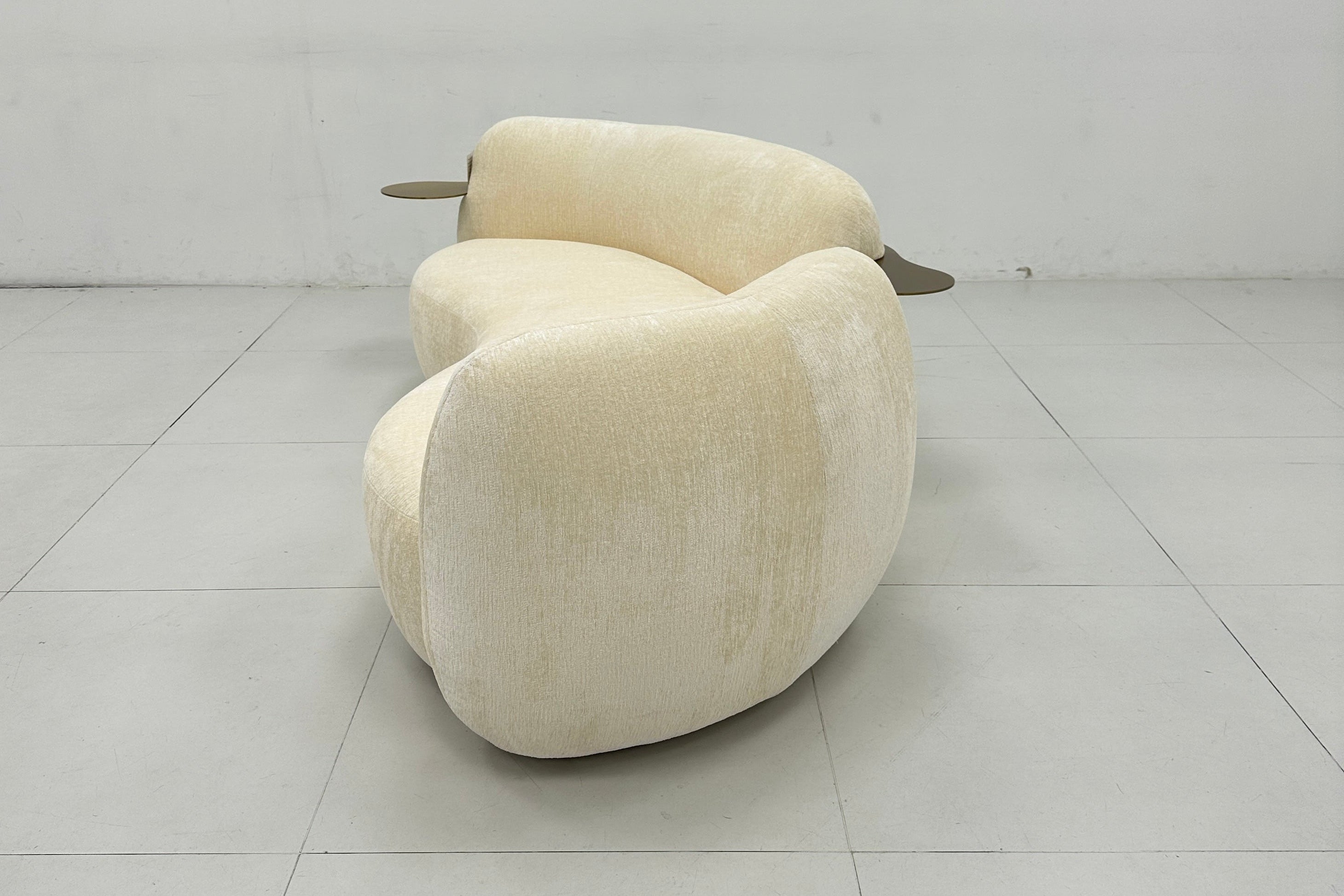 Curved Cream 3 Seater Sofa With Integrated Table In Stock