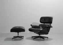 Mid-Century Classic Lounge Chair + Stool Genuine Leather Matt Black (LT005-1) Black Plywood