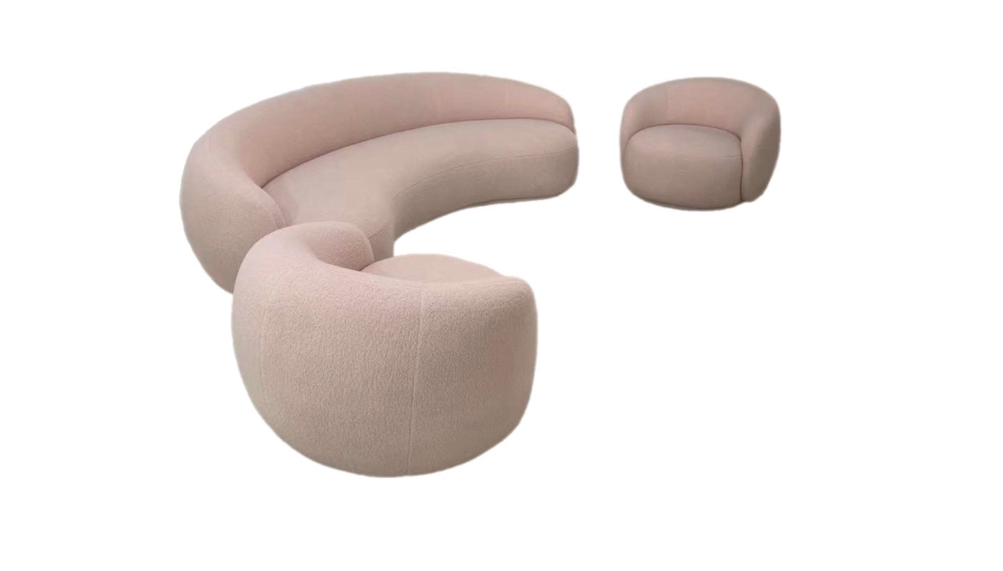 Pink Velvet or Boucle Curved Sofa