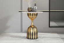 Modern Marble Top Side Table, Sculptural Pedestal Accent Table, Luxury Black Gold End Table for Living Room Bedroom