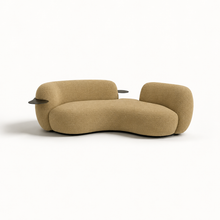Honey Mustard Velvet Curved 3 Seater Sofa With Gold Integrated Table Made To Order