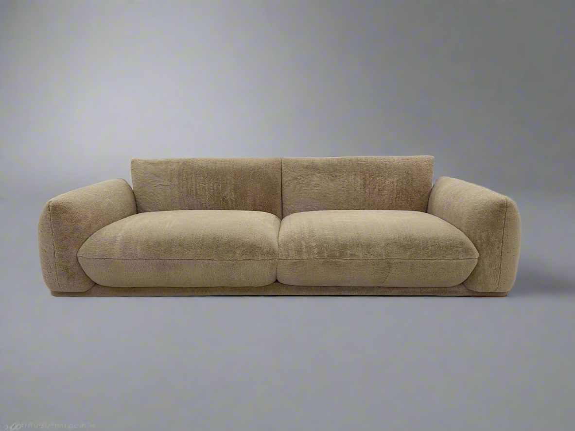3 Seater Beige Faux Fur Contemporary Retro Design November Delivery