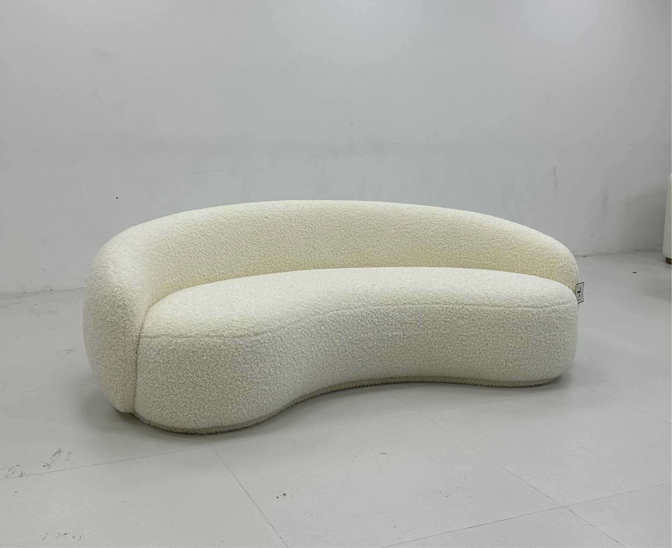 White Teddy Boucle Curved Sofa in stock