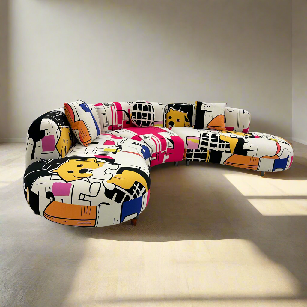 Curved Sectional 5 Seater Sofa with Fun & Funky Prints Made To Order