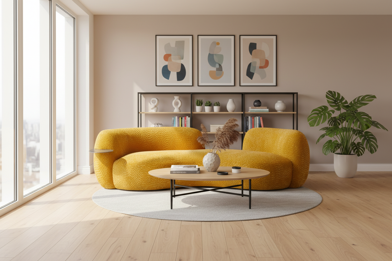 Curved Sofa With Integrated Tables Orange Made To Order