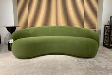 Green Velvet Curved Sofa Sculptural Upholstered Arc Couch for Contemporary Living Rooms in stock