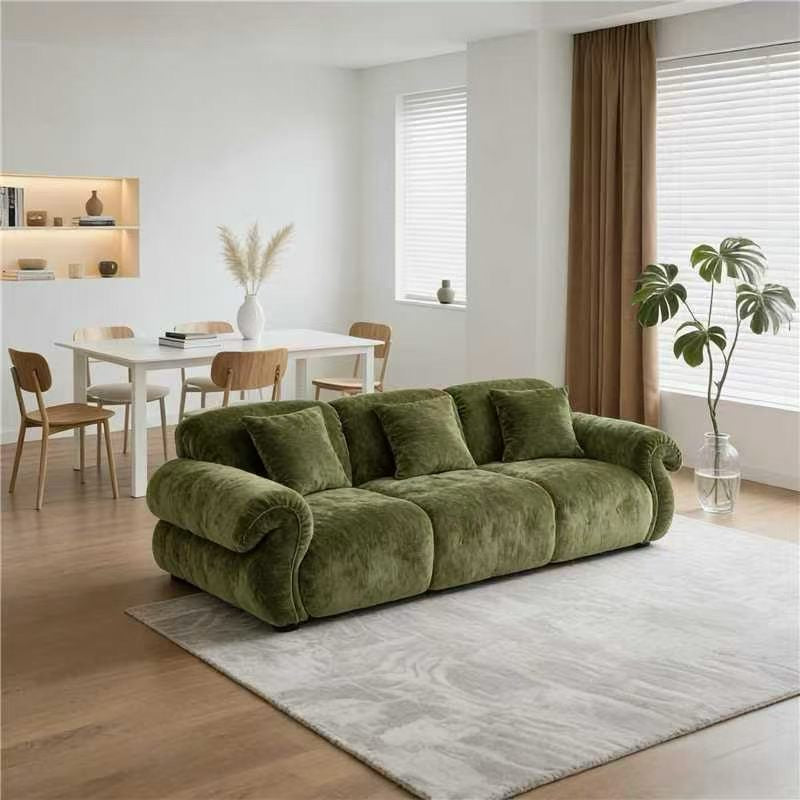 Mid Century Olive Green Chenille 3 Seater Sofa Contemporary made to order