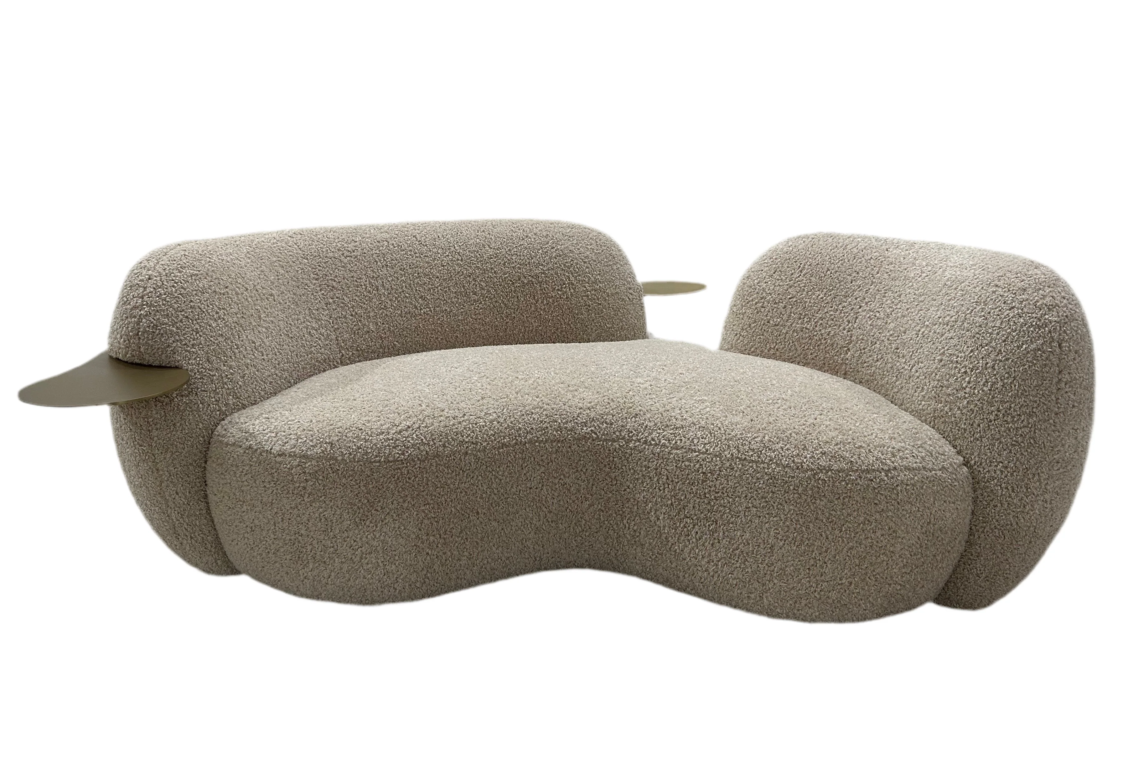 Curved Boucle 3 Seater Sofa With Integrated Table on right when sit on made to order teddy 02