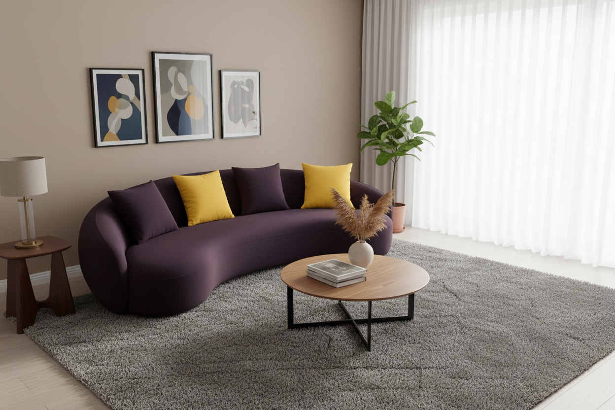 Purple Velvet Curved Sofa