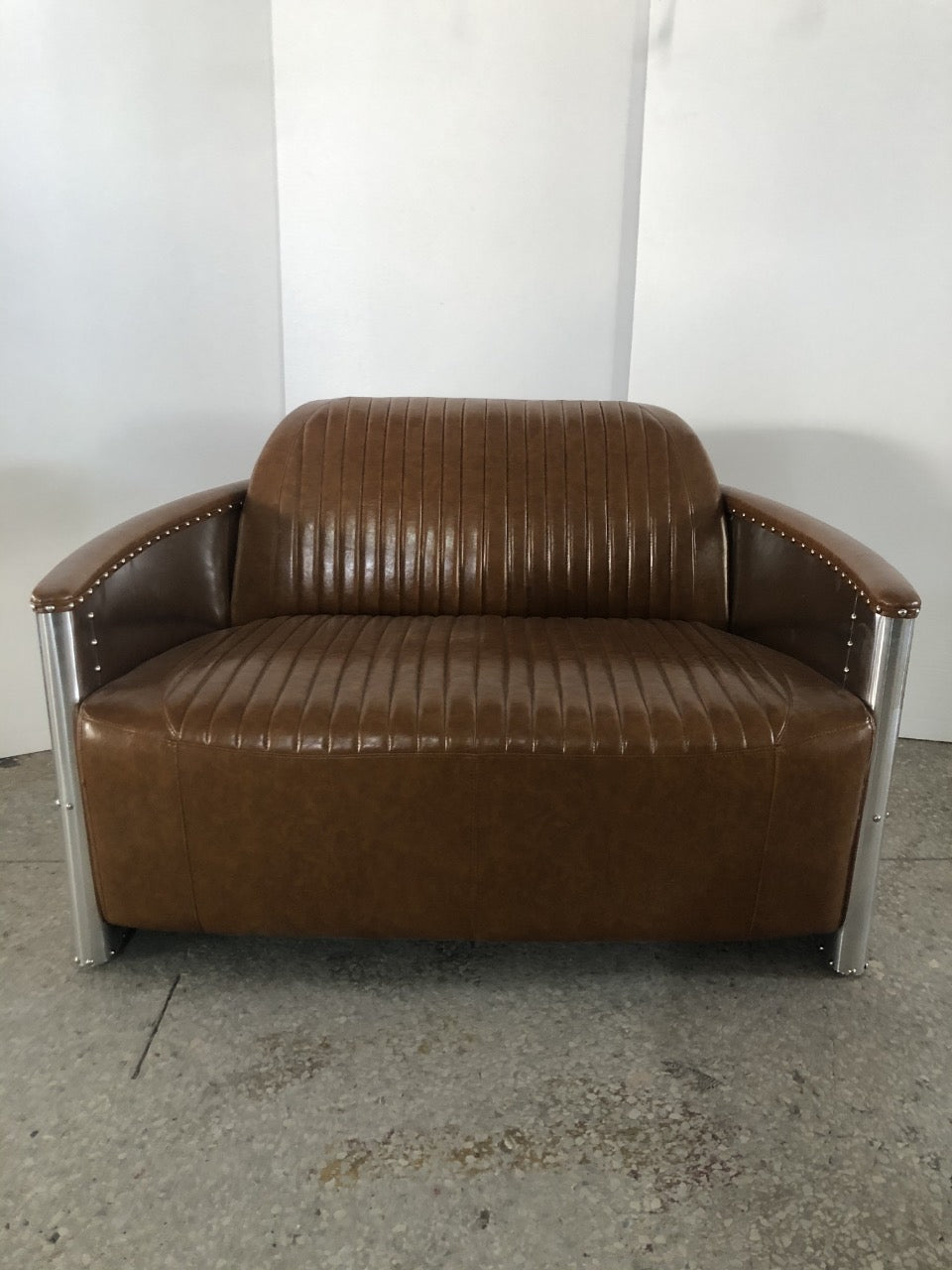 Aviator 2 Seater, Apple Stool, Dark Brown Leather Made To Order