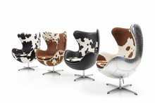 Modern Egg Chair in Full Cowhide Upholstery – Luxury Swivel Accent Chair with Stainless Steel Base
