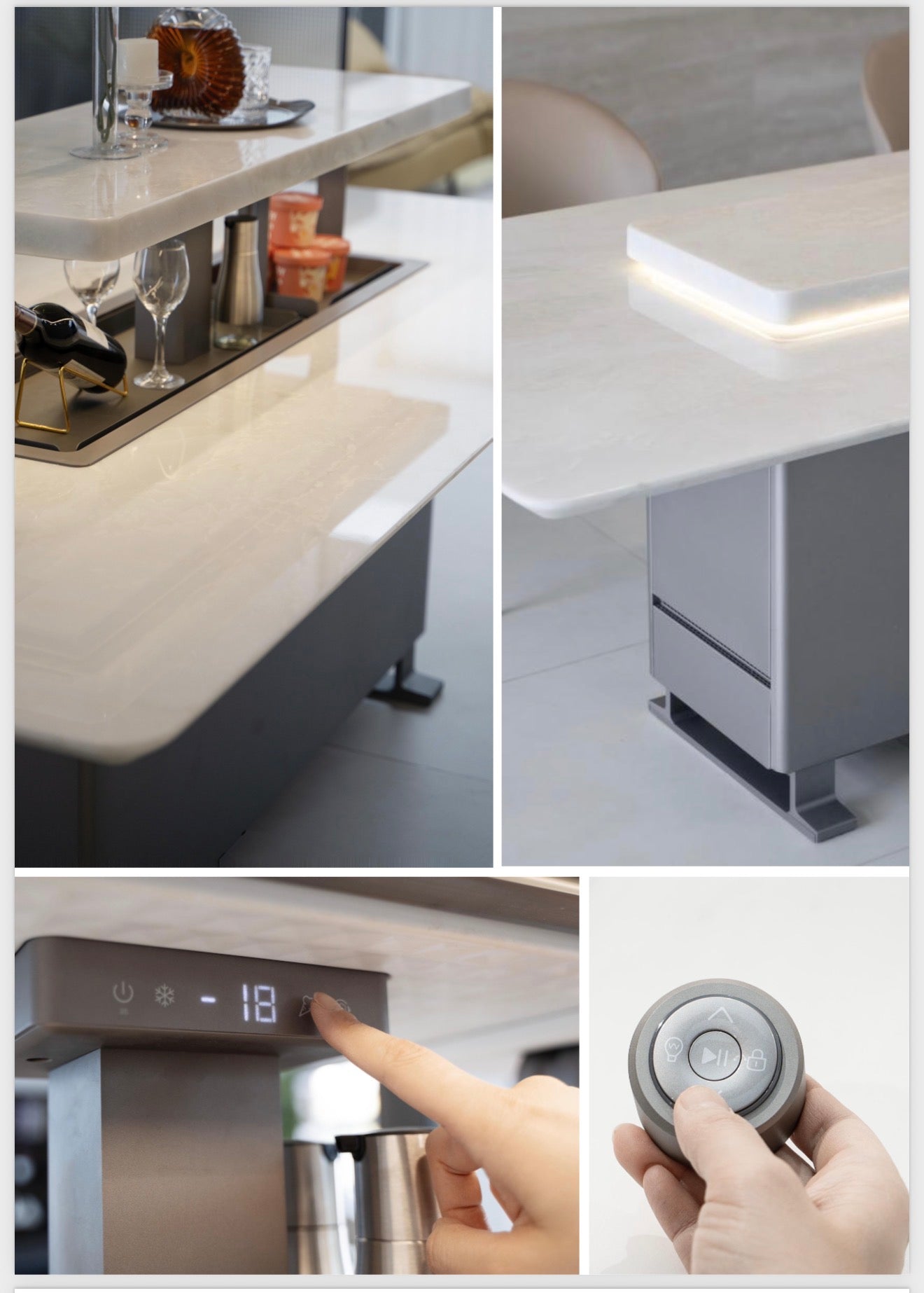 SMT Built-in Refrigerator Smart Dining Table Motorised Glass Or Wood Top Made To Order Intro Offer Available