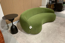 Green Velvet Curved Sofa Sculptural Upholstered Arc Couch for Contemporary Living Rooms in stock