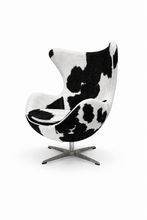 Modern Egg Chair in Full Cowhide Upholstery – Luxury Swivel Accent Chair with Stainless Steel Base