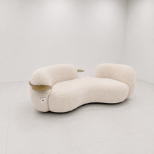 Curved Cream Premium Boucle 3 Seater Sofa With Integrated Chrome Finish Table HYBINGO-01