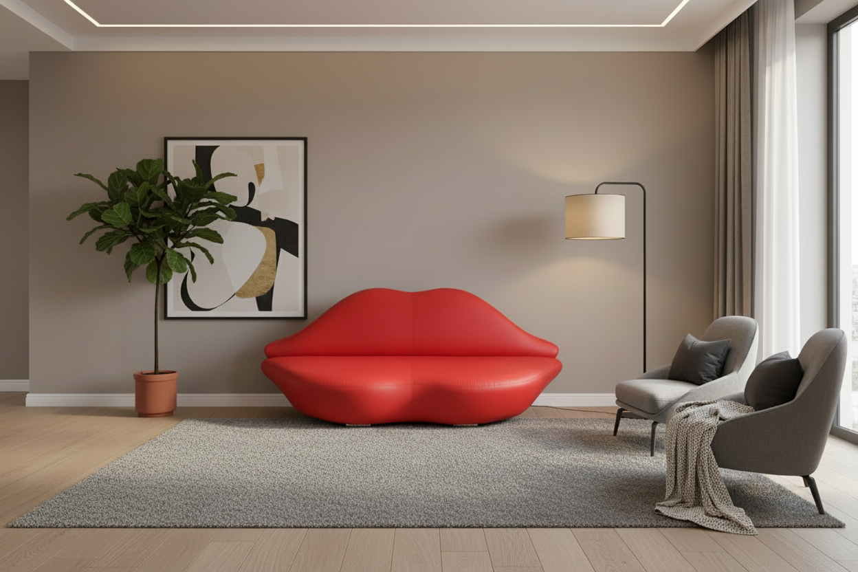 Mid Century Classic Red Lips Leather Sofa Real Leather JYX-001