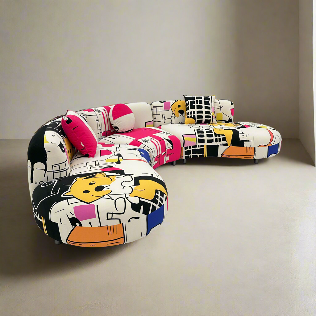 Curved Sectional 5 Seater Sofa with Fun & Funky Prints Made To Order