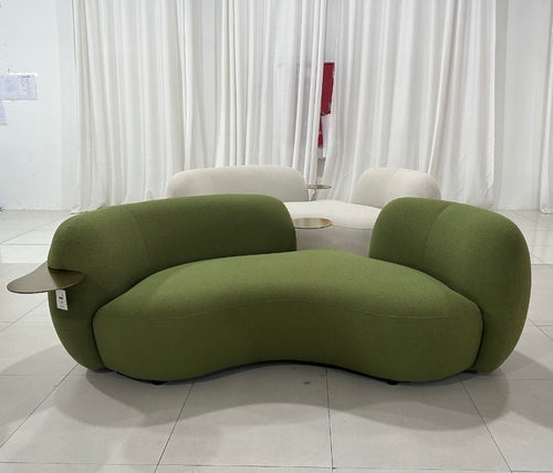 Green Curved 3 Seater Sofa Integrated Table In Stock