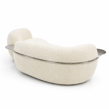 White Boucle Curved 3 Seater Sofa With Integrated Chrome Table  (WT-TEDDY AP)