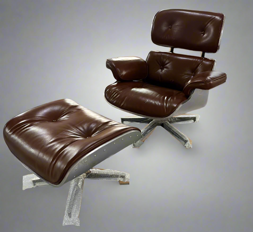 Aviator Collection Mid-Century Classic Lounge Chair + Stool Genuine Leather Made To Order