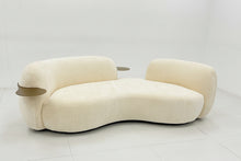 Curved Cream 3 Seater Sofa With Integrated Table In Stock