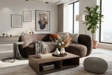 Chocolate Curved 3 Seater Sofa With Integrated Table Made To Order