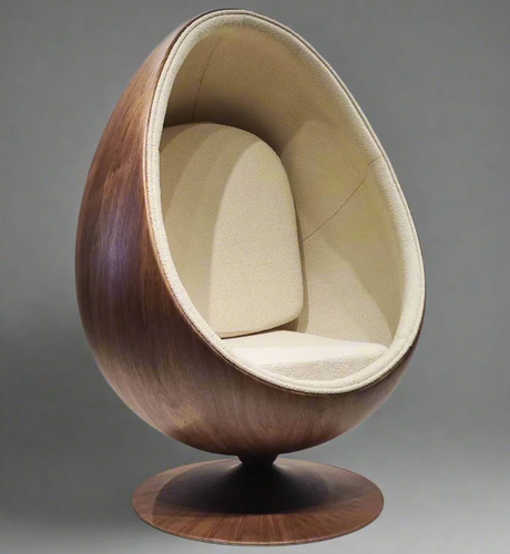 Pod Egg Chair Walnut Shell Cream White Boucle Interior