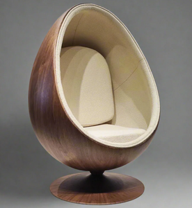 Pod Egg Chair Walnut Shell Cream White Boucle Interior