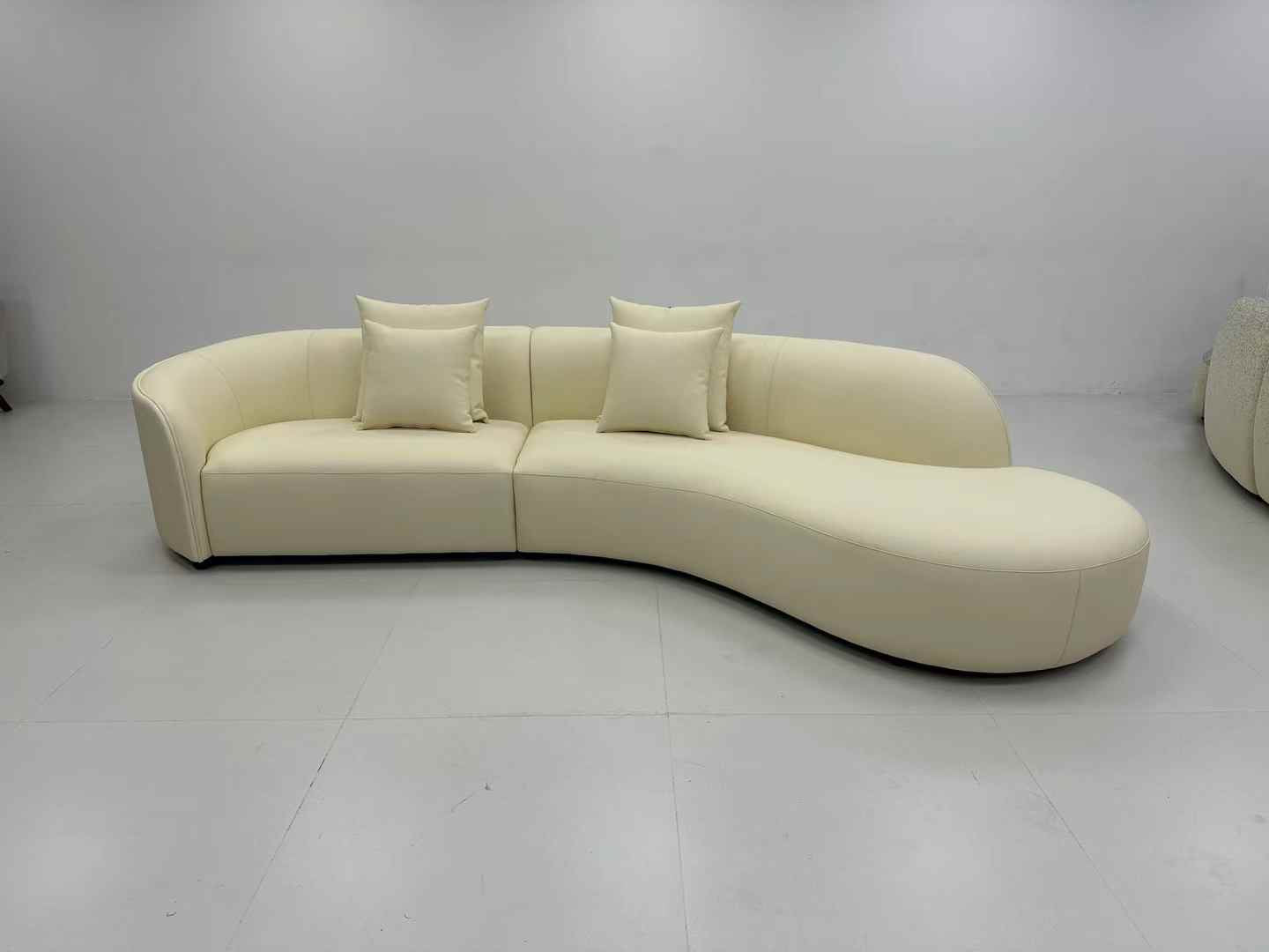 Sectional Curved 5 Seater Sofa Light Beige Boucle Customised Length 420cm