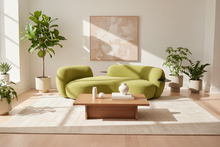 Caramel Boucle Curved Sofa With Integrated Tables Made To Order