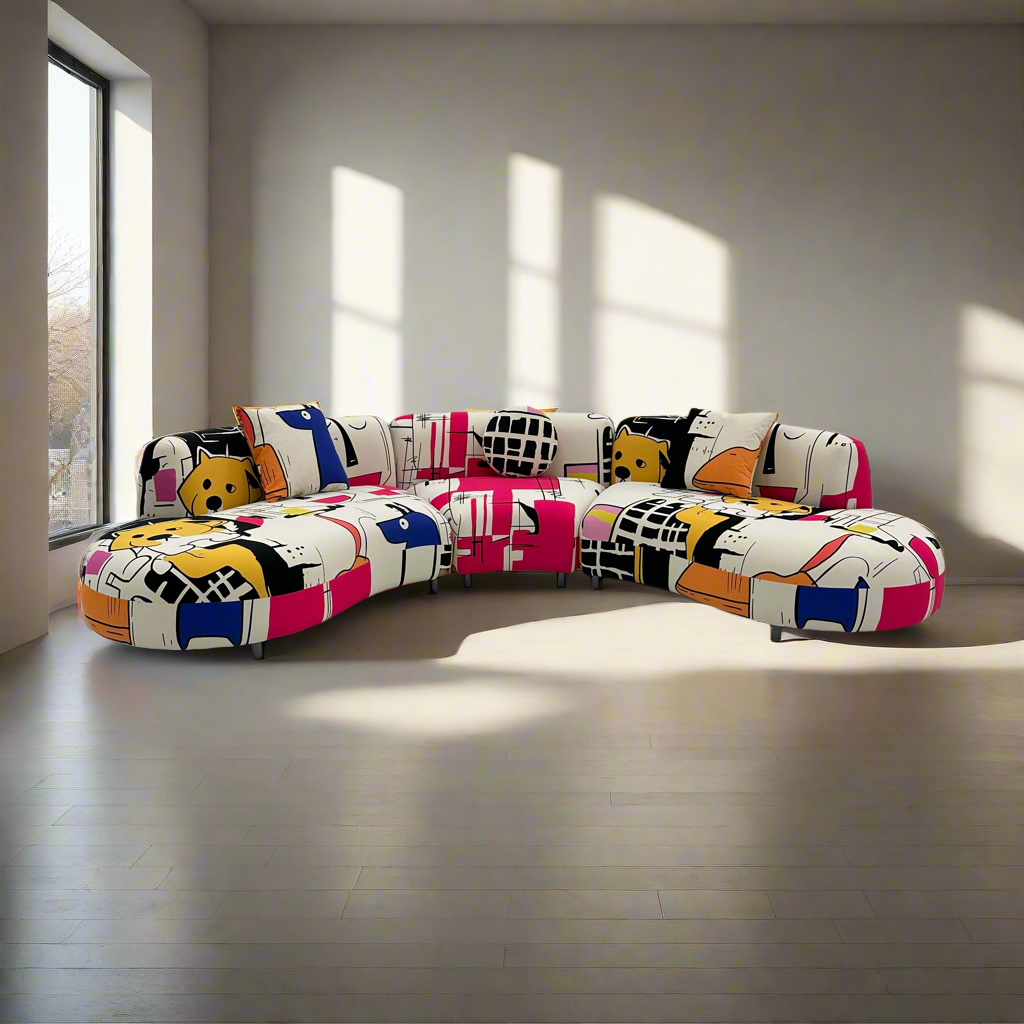 Curved Sectional 5 Seater Sofa with Fun & Funky Prints Made To Order