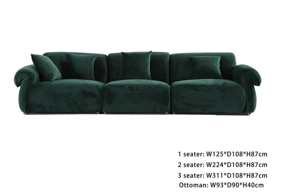 Mid Century Olive Green Chenille 3 Seater Sofa Contemporary made to order