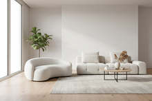 Modern Curved Sofa – Sculptural Upholstered Arc Couch for Contemporary Living Rooms White Boucle