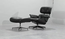 Mid-Century Classic Lounge Chair + Stool Genuine Leather Matt Black (LT005-1) Black Plywood