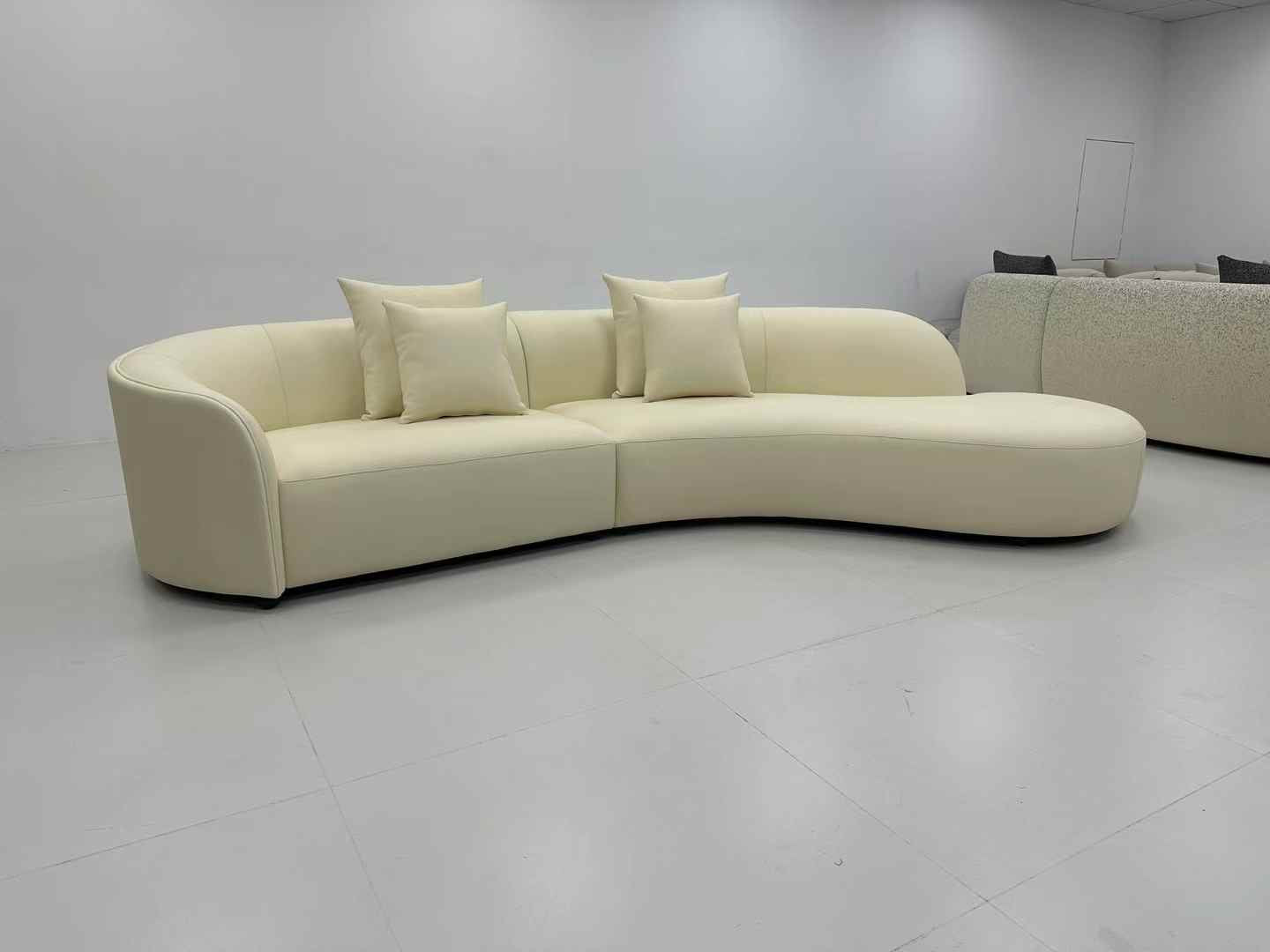 Sectional Curved 5 Seater Sofa Light Beige Boucle Customised Length 420cm