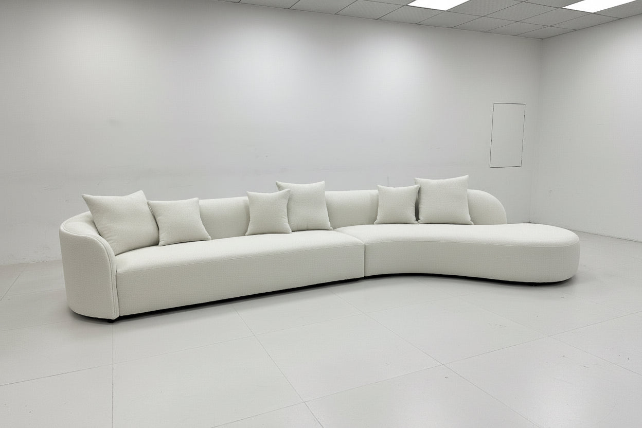 Sectional Curved 5 Seater Sofa Light Beige Boucle Customised Length 420cm