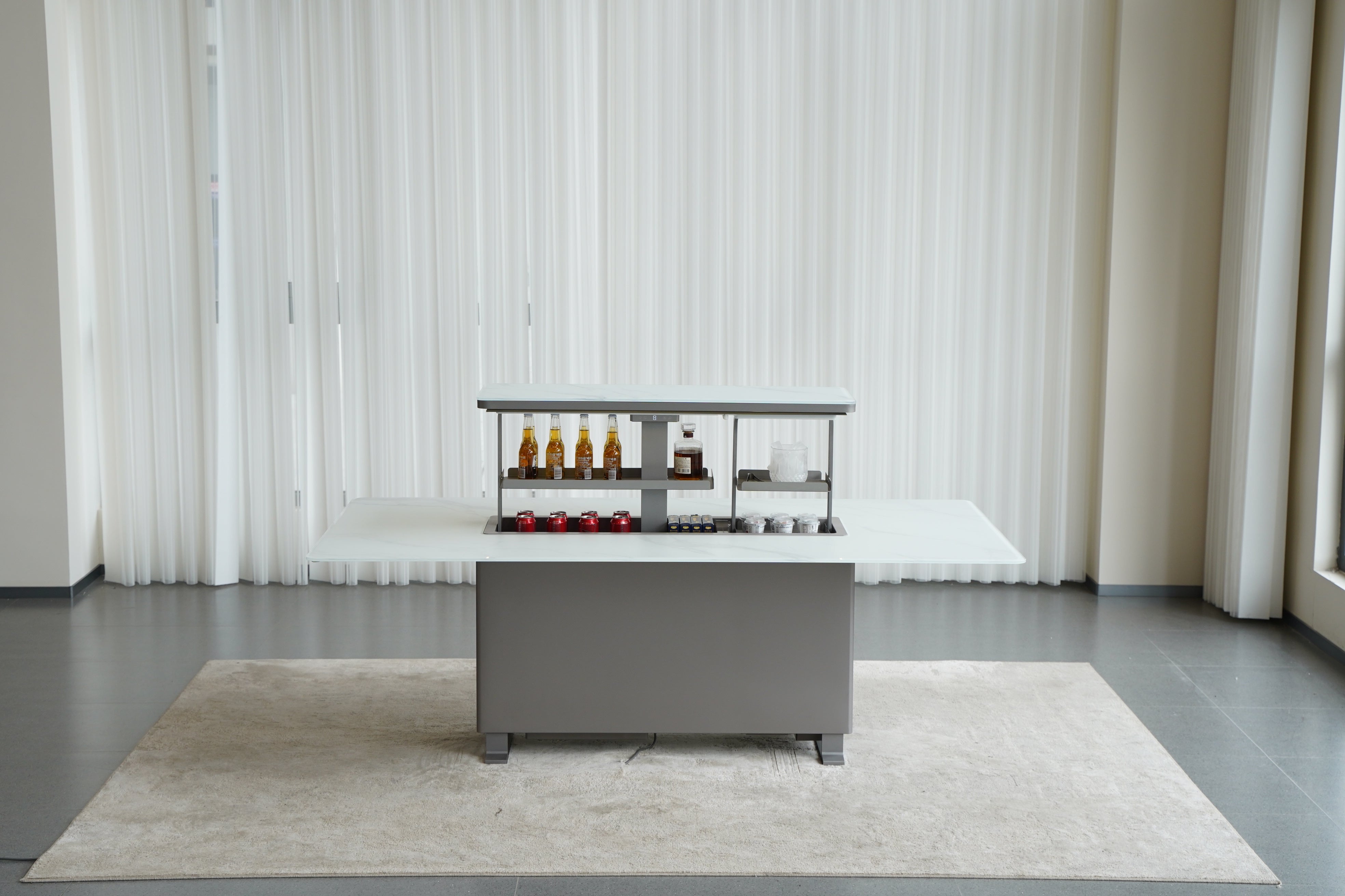 SMT Built-in Refrigerator Smart Dining Table Motorised Glass Or Wood Top Made To Order Intro Offer Available