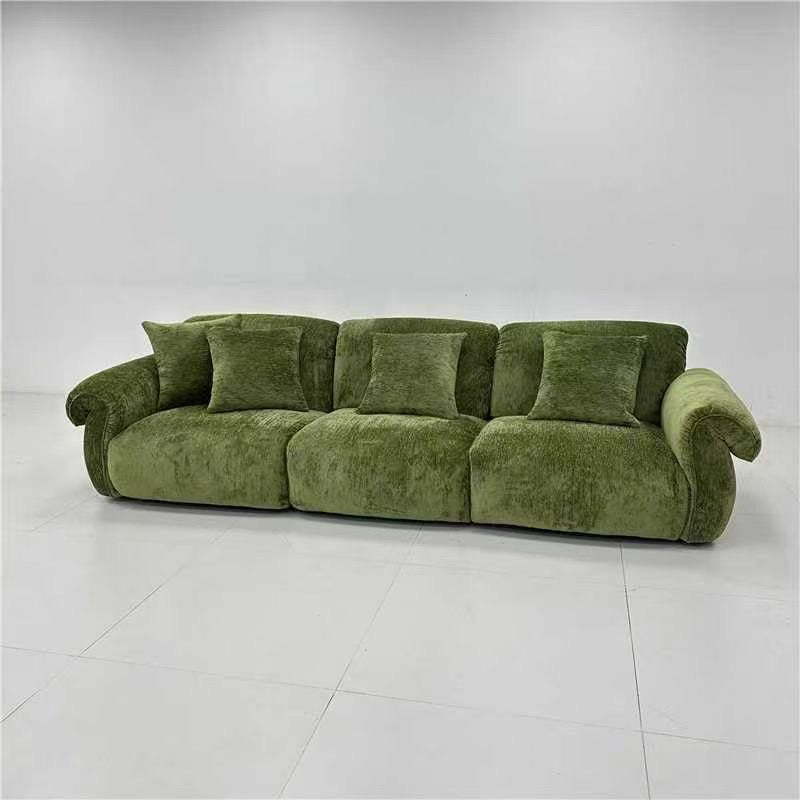 Mid Century Olive Green Chenille 3 Seater Sofa Contemporary made to order