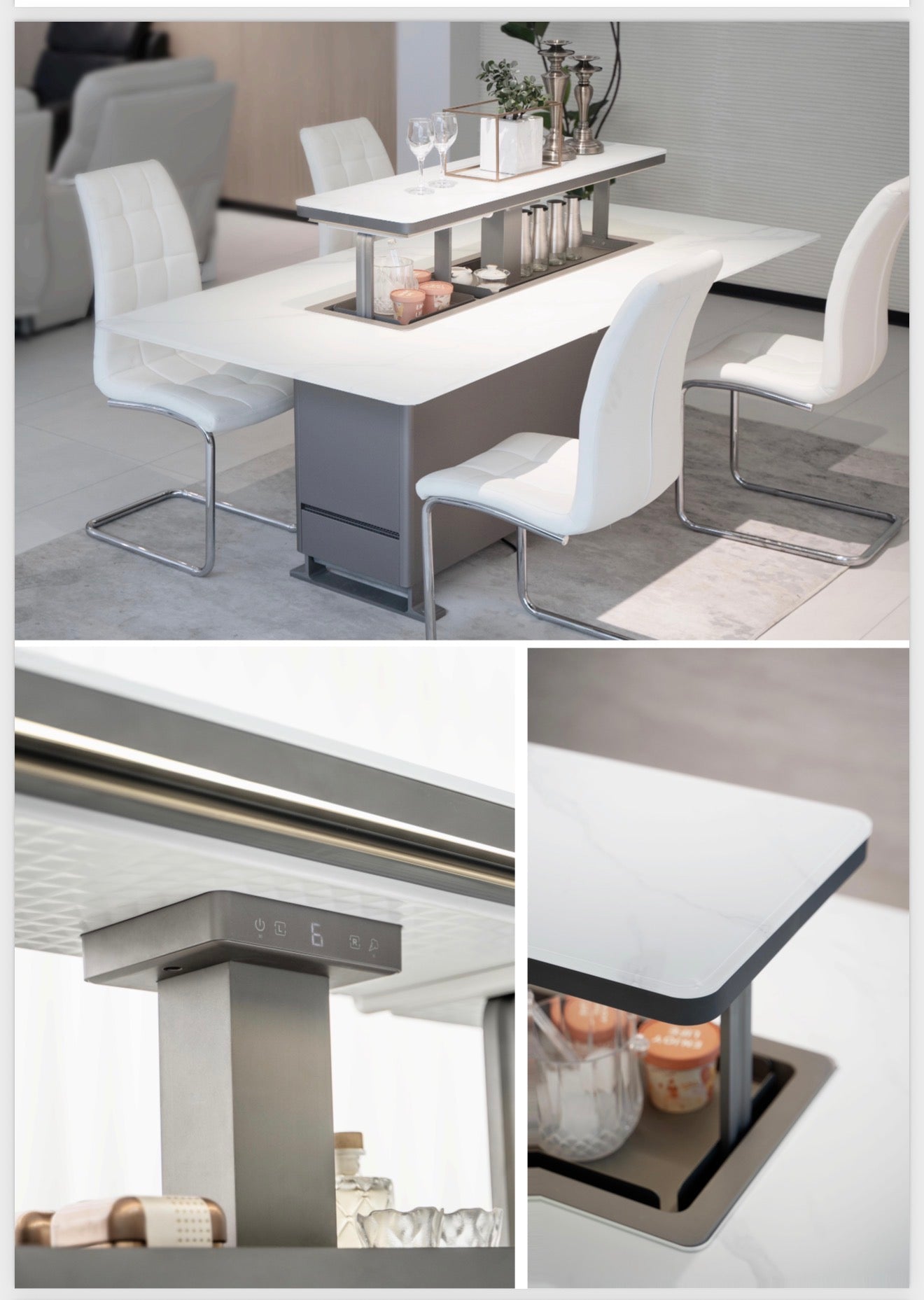SMT Built-in Refrigerator Smart Dining Table Motorised Glass Or Wood Top Made To Order Intro Offer Available
