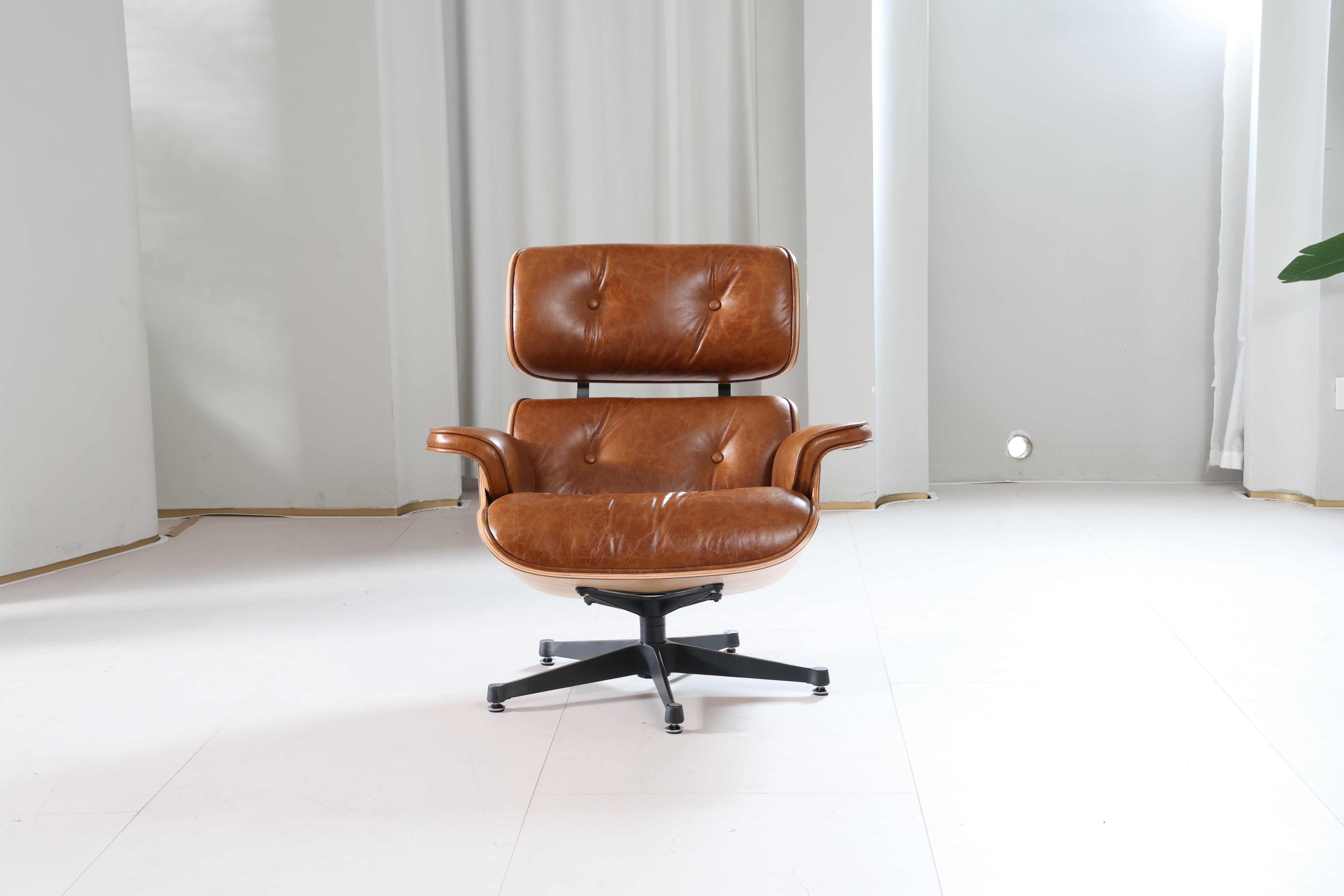 Mid-Century Classic Lounge Chair + Stool Genuine Leather Made To Order